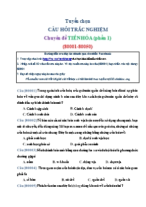 Tuyển chọn câu hỏi trắc nghiệm Sinh học Lớp 12 - Chuyên đề Tiến hóa (Phần 1)
